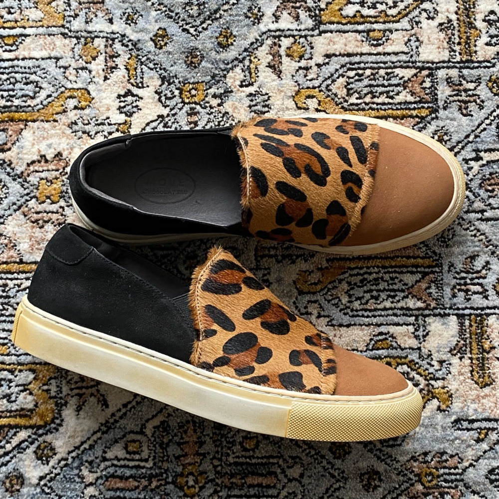 Leopard Print genuine leather and calf fur Slip-On NWOT